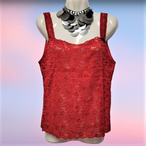 Red Lace Tank Top Lace Camisole Wide Straps Lace Top - Size M, Size XL - NEW - Picture 9 of 12